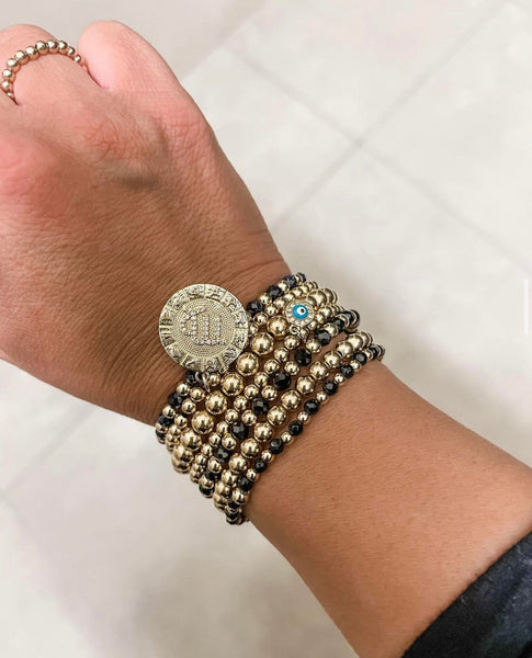 14K Gold Filled Bracelet with Evil Eye, CZ Charm