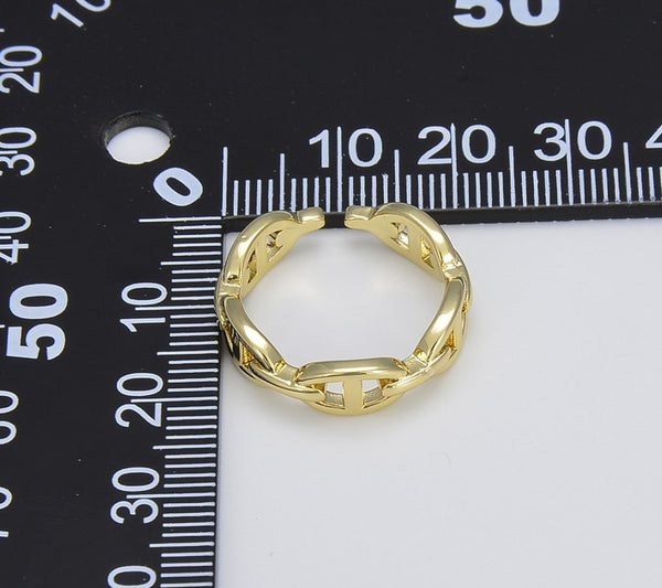 18K Gold Filled, Thick Chain Ring, Adjustable Gold Link Ring
