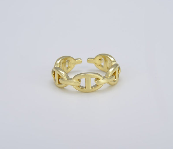 18K Gold Filled, Thick Chain Ring, Adjustable Gold Link Ring