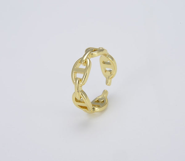 18K Gold Filled, Thick Chain Ring, Adjustable Gold Link Ring