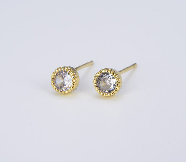 18K Gold Filled Earring, Dainty CZ Stud Earrings
