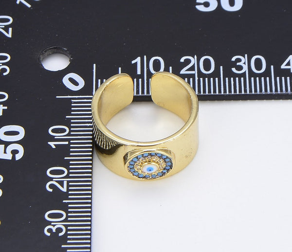 Evil Eye Ring, Open Adjustable Evil Eye Ring, 18K Gold Filled