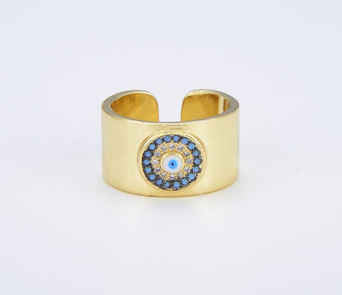 Evil Eye Ring, Open Adjustable Evil Eye Ring, 18K Gold Filled