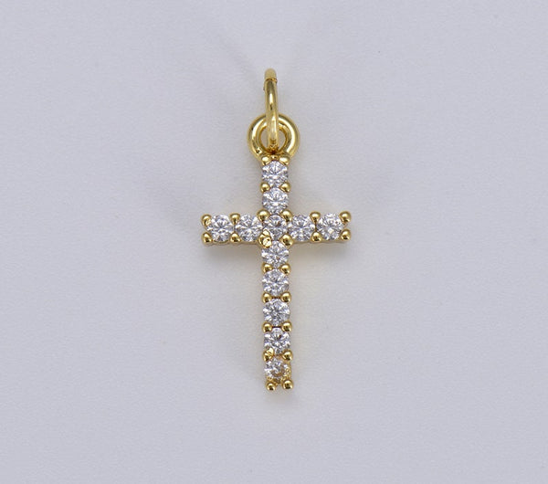 Clear Crystal Medium Sized, 18K Gold Filled Cross Pendant