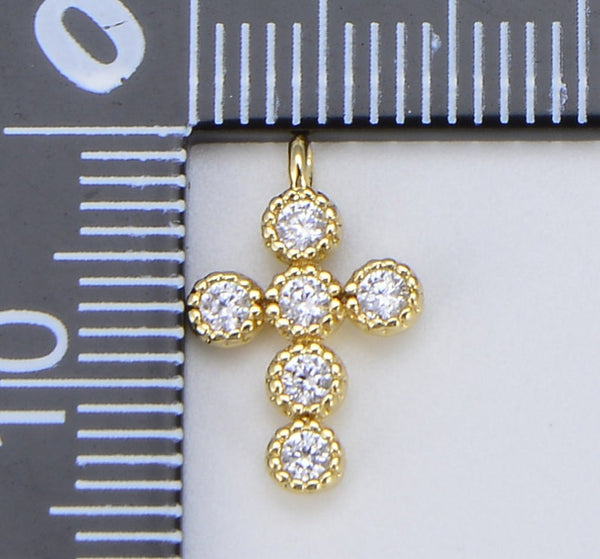 Tiny Cross, 18k Gold Filled CZ Micro Pave Small Cross Charm