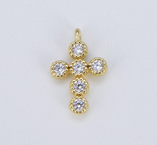Tiny Cross, 18k Gold Filled CZ Micro Pave Small Cross Charm