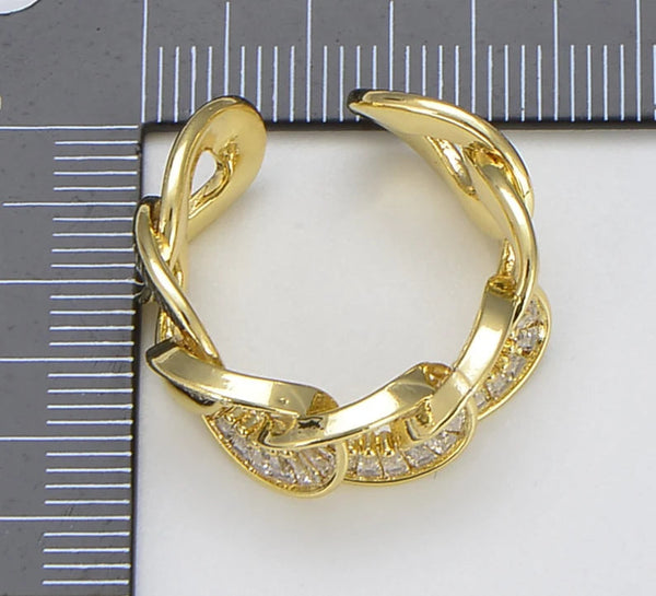 18K Gold Filled Cuban Chain Link Adjustable Ring