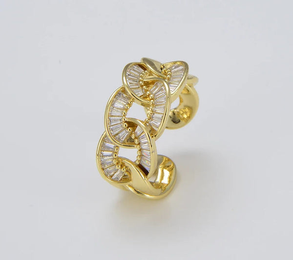 18K Gold Filled Cuban Chain Link Adjustable Ring