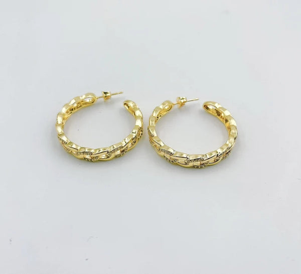 18K Gold Filled Dainty Chain Shaped Huggie Hoop Earrings