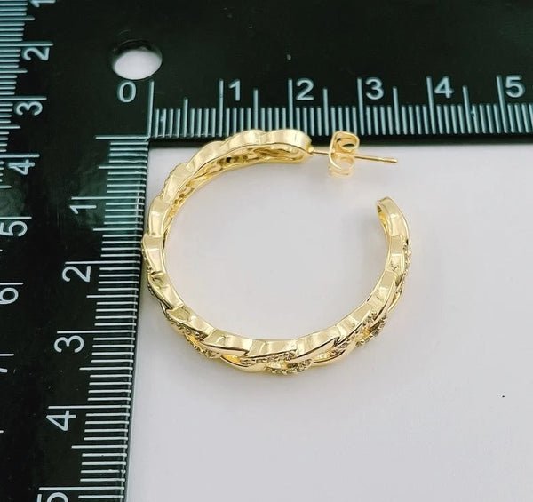 18K Gold Filled Dainty Chain Shaped Huggie Hoop Earrings