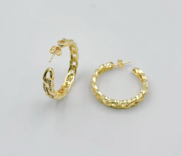 18K Gold Filled Dainty Chain Shaped Huggie Hoop Earrings