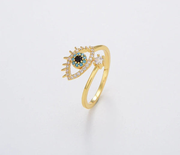 18K Gold Filled Dainty Evil Eye Adjustable Ring