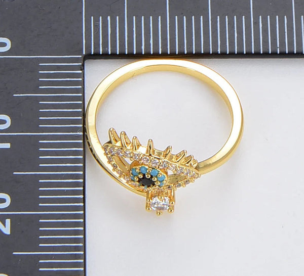 18K Gold Filled Dainty Evil Eye Adjustable Ring