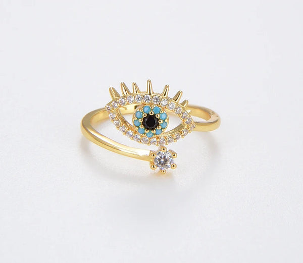 18K Gold Filled Dainty Evil Eye Adjustable Ring