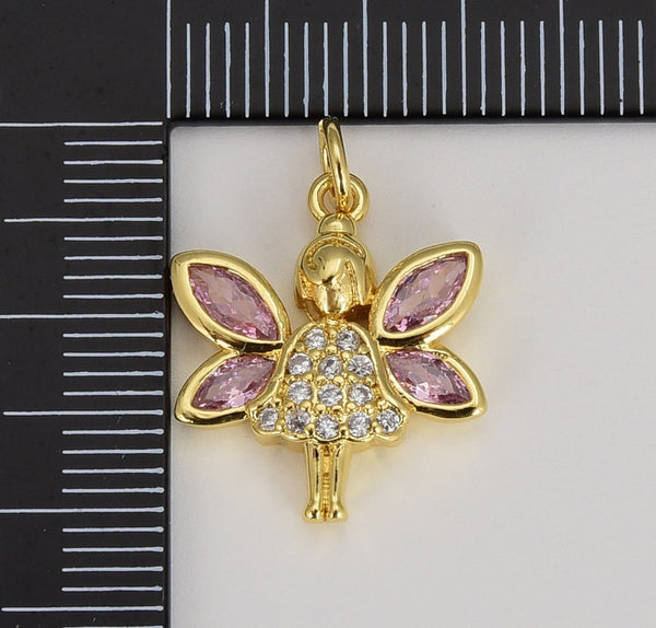 18K Gold Filled, Fairy Micro Pave Charm