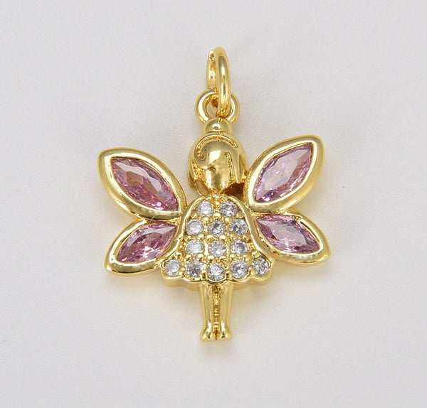 18K Gold Filled, Fairy Micro Pave Charm