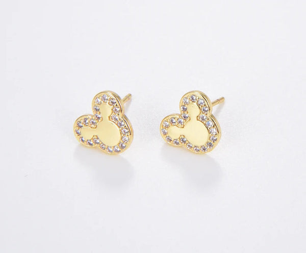 18K Gold Filled Mickey Mouse Stud Earrings, Disney CZ Studs