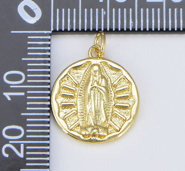Our Lady of Guadalupe Charm, 18K Gold Filled Virgin Mary Medallion Pendant
