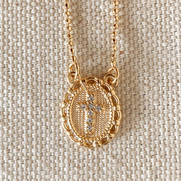 18k Gold Filled Cross Plate Scapular Necklace