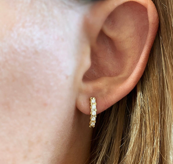 18k Gold Filled Curved Bar Clear Crystal Stud Earrings