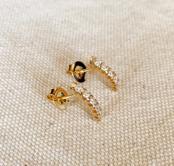 18k Gold Filled Curved Bar Clear Crystal Stud Earrings
