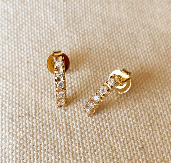 18k Gold Filled Curved Bar Clear Crystal Stud Earrings