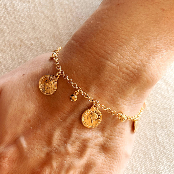 18k Gold Filled Queen Head Coin Bracelet