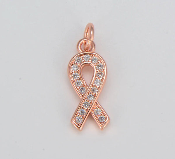 22K Gold Filled, Rose Gold Filled and Sterling Silver Awareness Ribbon CZ Charm Pendant