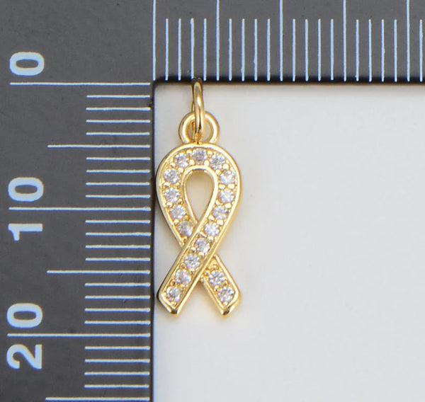 22K Gold Filled, Rose Gold Filled and Sterling Silver Awareness Ribbon CZ Charm Pendant