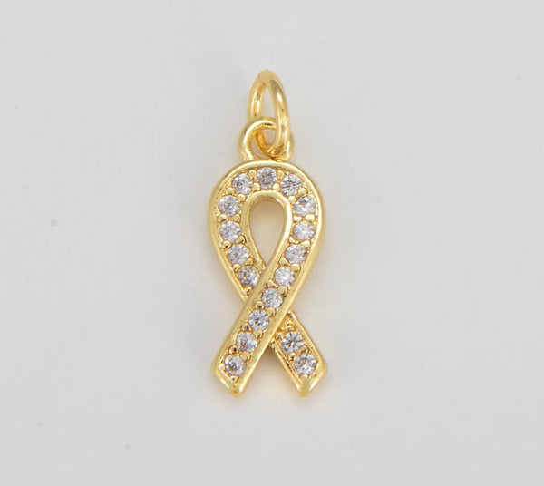 22K Gold Filled, Rose Gold Filled and Sterling Silver Awareness Ribbon CZ Charm Pendant