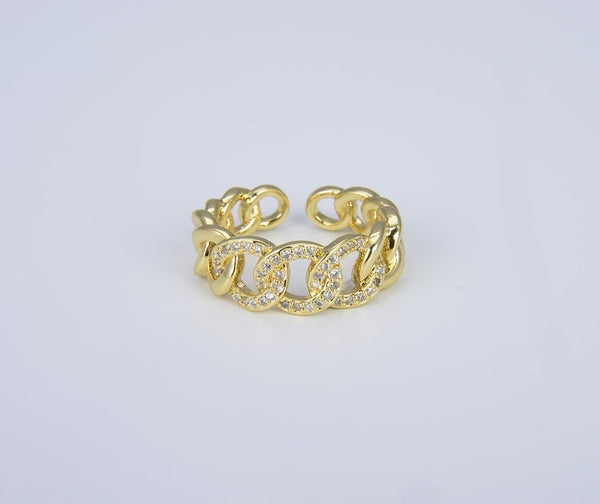 24K Gold Filled Chain Link Adjustable CZ Ring