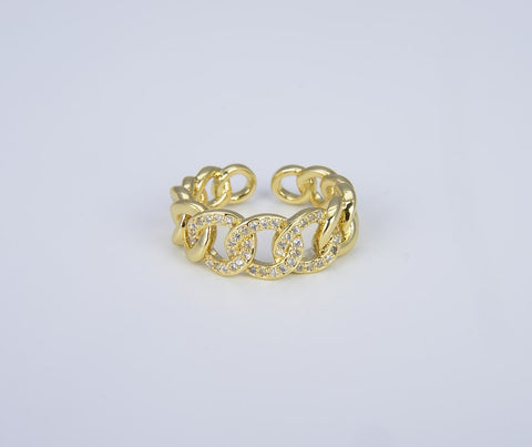 24K Gold Filled Chain Link Adjustable CZ Ring