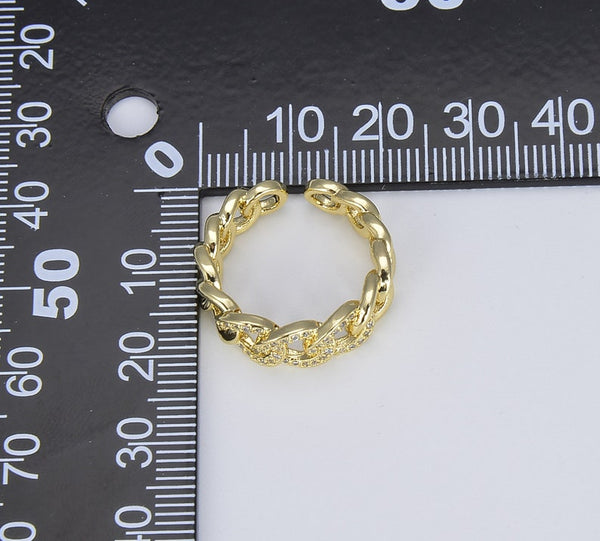 24K Gold Filled Chain Link Adjustable CZ Ring
