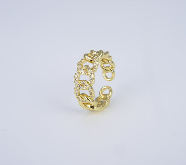 24K Gold Filled Chain Link Adjustable CZ Ring