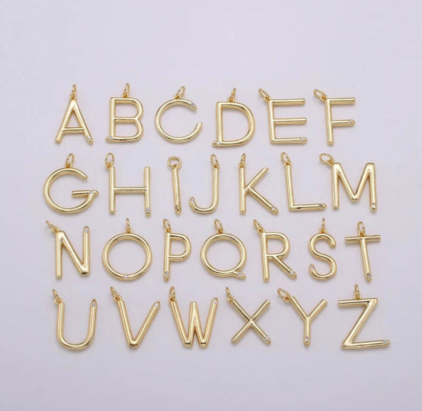 14K Gold Filled 4mm Beaded Bracelet with 24K Gold Filled Letter Charm