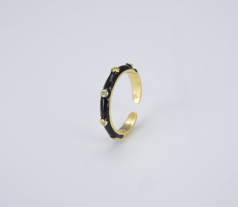 Black Enamel Adjustable, 18K Gold Filled Ring