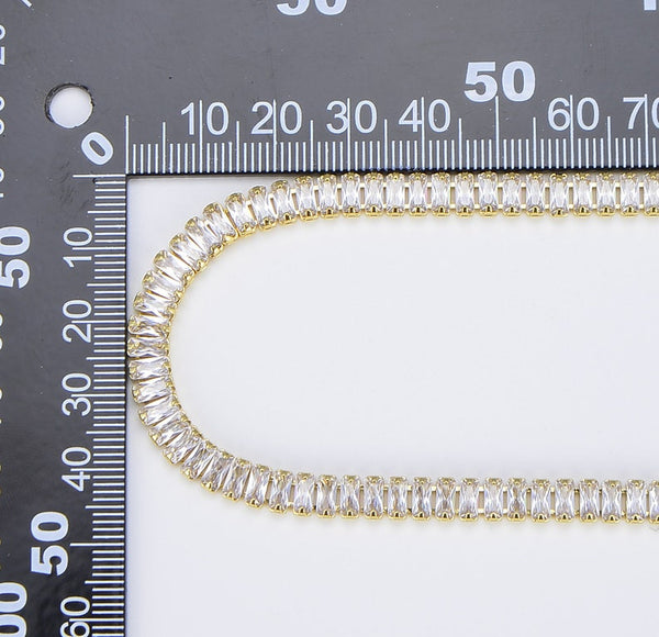 Tennis Baguette CZ Necklace and Bracelet, 18K Gold Filled Square Cubic Zircon Choker Necklace