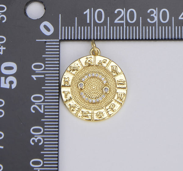 18K Gold Filled Constellation Zodiac Charm, Rustic Coin Twisted Edge