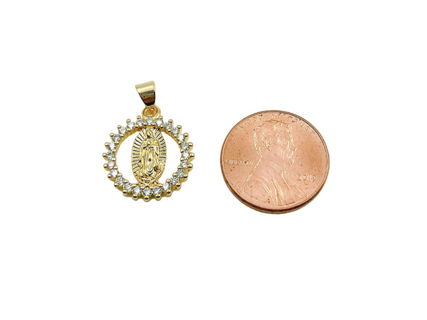 18K Gold Filled, Clear CZ Micro Pave Virgin Mary Pendant
