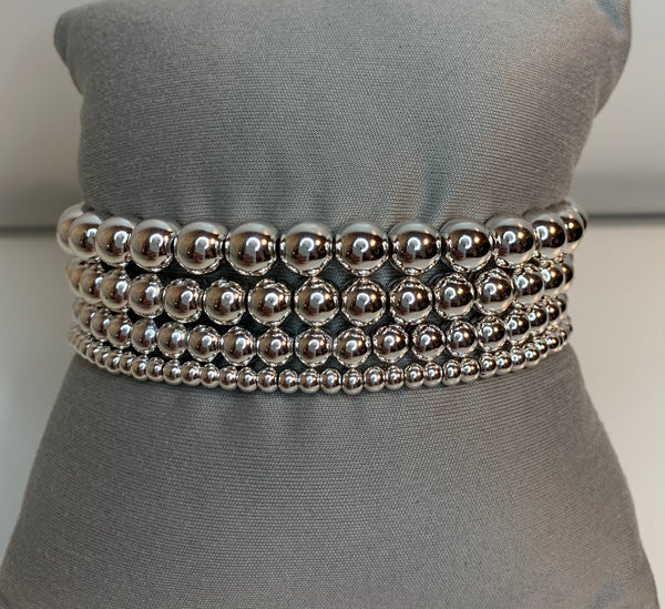Sterling Silver Bracelet Stack - 4 Bracelets (3mm,4mm,5mm,6mm bead sizes)