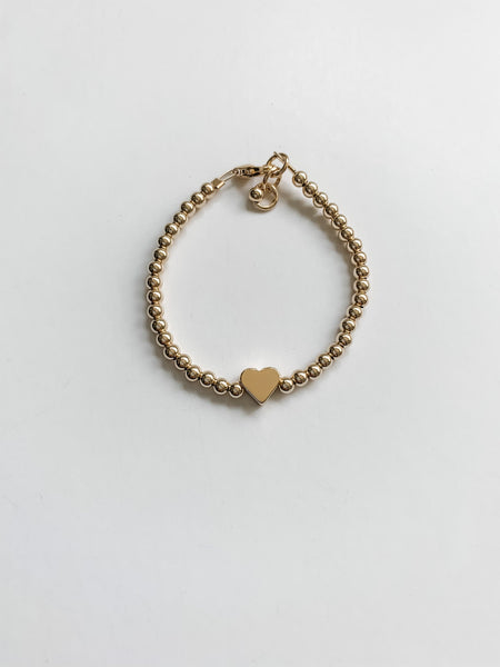 14k Gold Filled 3mm Beaded Bracelet with Gold Filled heart charm