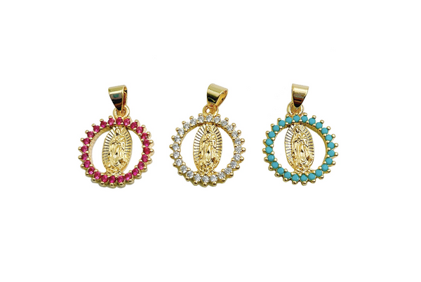 18K Gold Filled, Clear CZ Micro Pave Virgin Mary Pendant