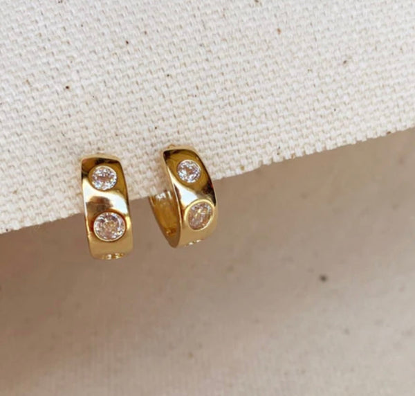 18k Gold Filled Huggie CZ Hoop Earrings