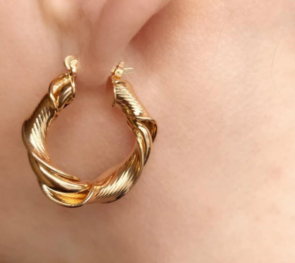 18k Gold Filled Twisted Hoop Earrings