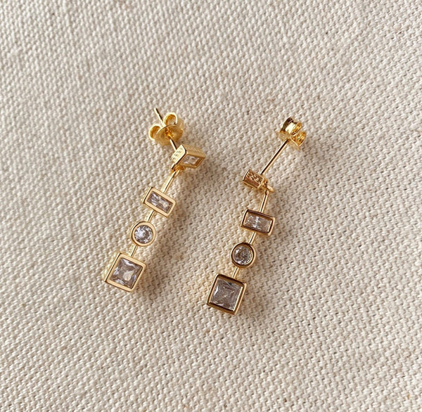 18k Gold Filled Clear Dangling Shapes Earring