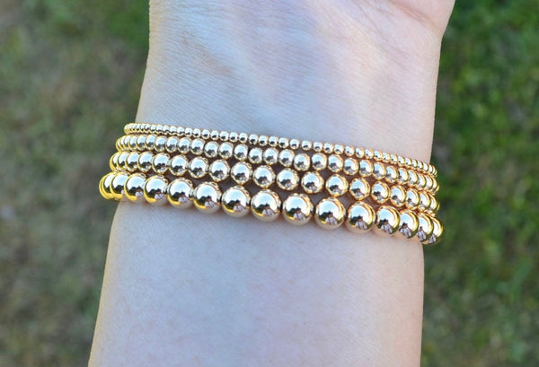 14K Gold Filled Beaded Bracelet Stack - 4 Bracelets (3mm,4mm,5mm,6mm bead sizes)
