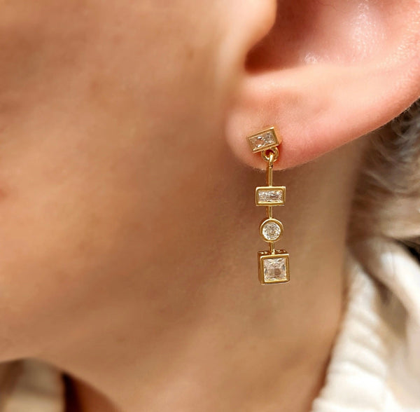 18k Gold Filled Clear Dangling Shapes Earring