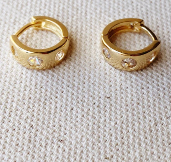 18k Gold Filled Huggie CZ Hoop Earrings