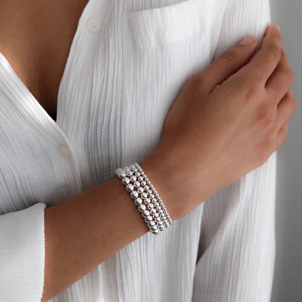 Sterling Silver Bracelet Stack - 4 Bracelets (3mm,4mm,5mm,6mm bead sizes)