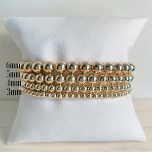 14K Gold Filled Beaded Bracelet Stack - 4 Bracelets (3mm,4mm,5mm,6mm bead sizes)